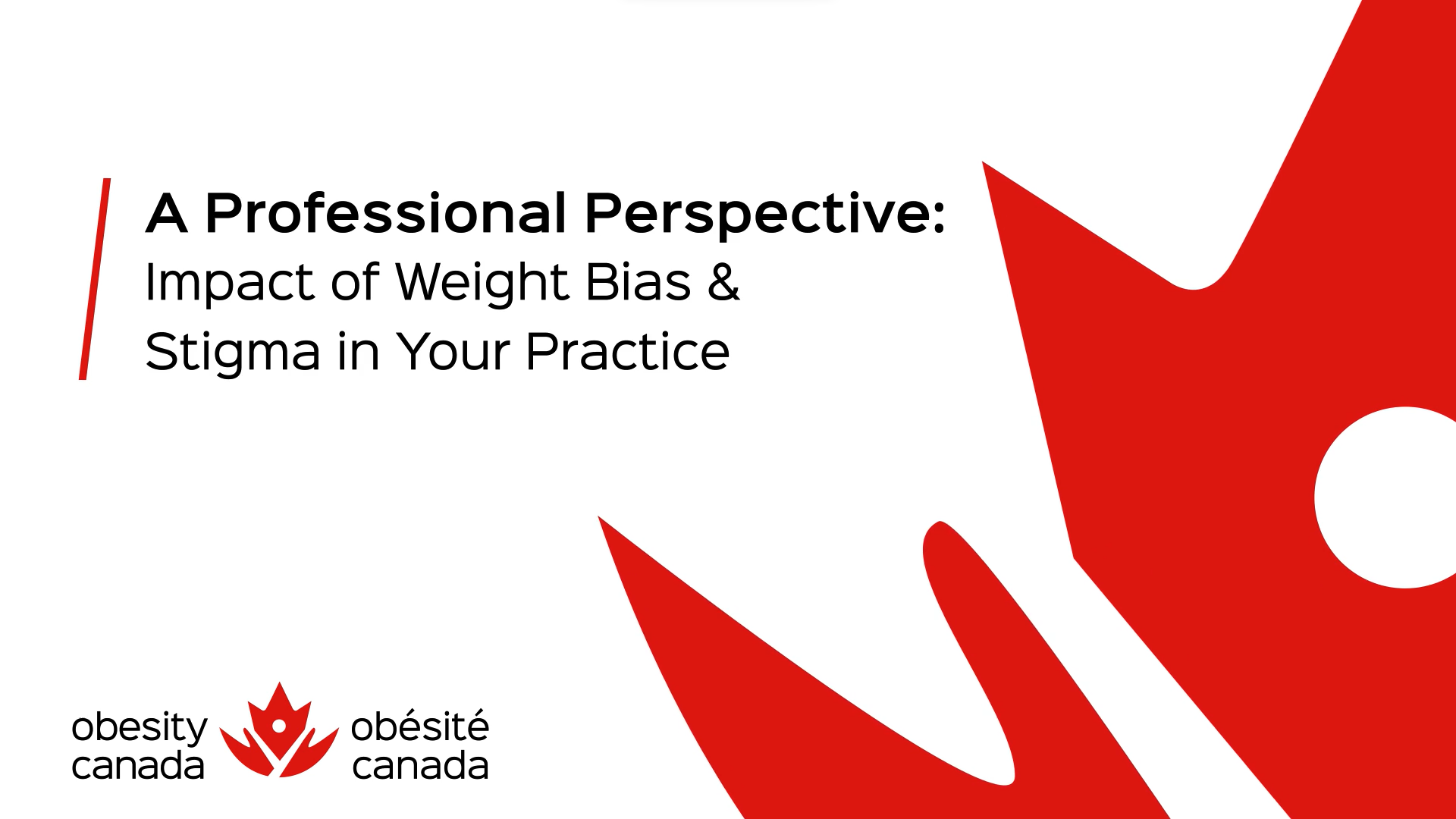 Slide displaying the text "Opening the Conversation with Patients" with red abstract design and Obesity Canada logo.