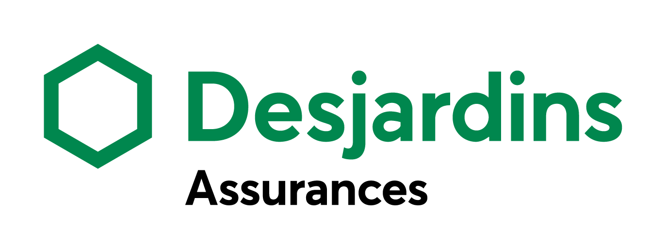 Desjardins Assurances logo featuring a green hexagon and text.